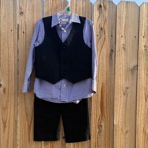 Take 50% OFF- 3pcs Boys Black Vest, Pants and Striped Shirt Set, Size-5